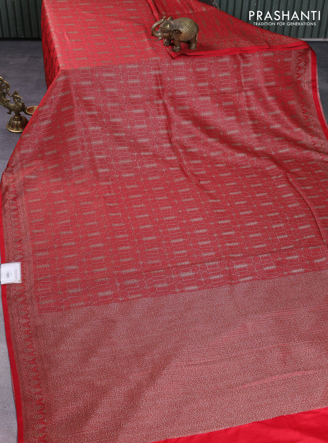 Banarasi semi silk saree maroon with allover thread & zari weaves and woven border