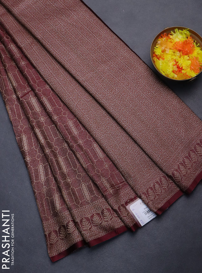 Banarasi semi silk saree deep maroon with allover thread & zari weaves and woven border