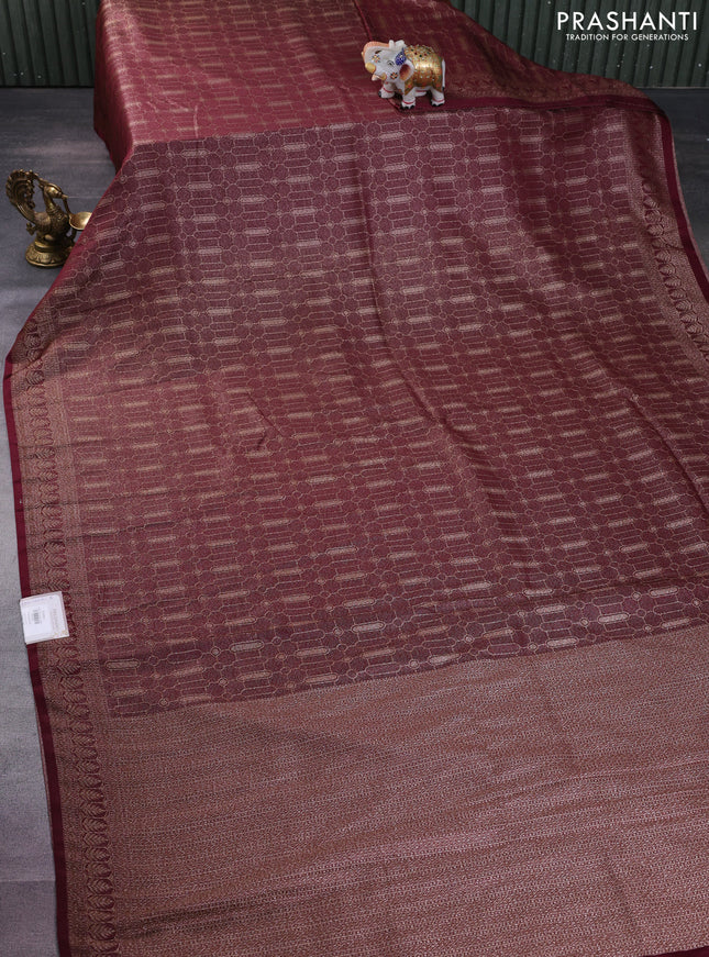 Banarasi semi silk saree deep maroon with allover thread & zari weaves and woven border