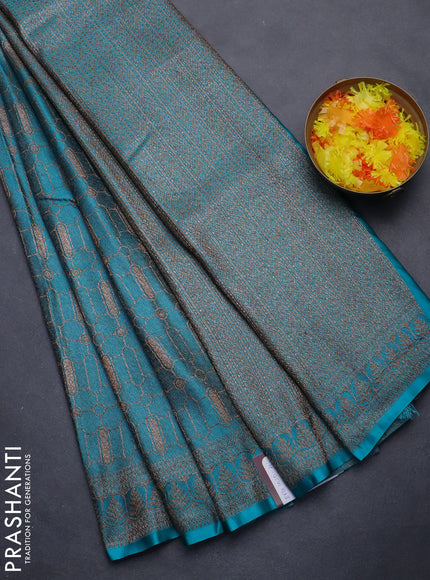 Banarasi semi silk saree teal blue with allover thread & zari weaves and woven border