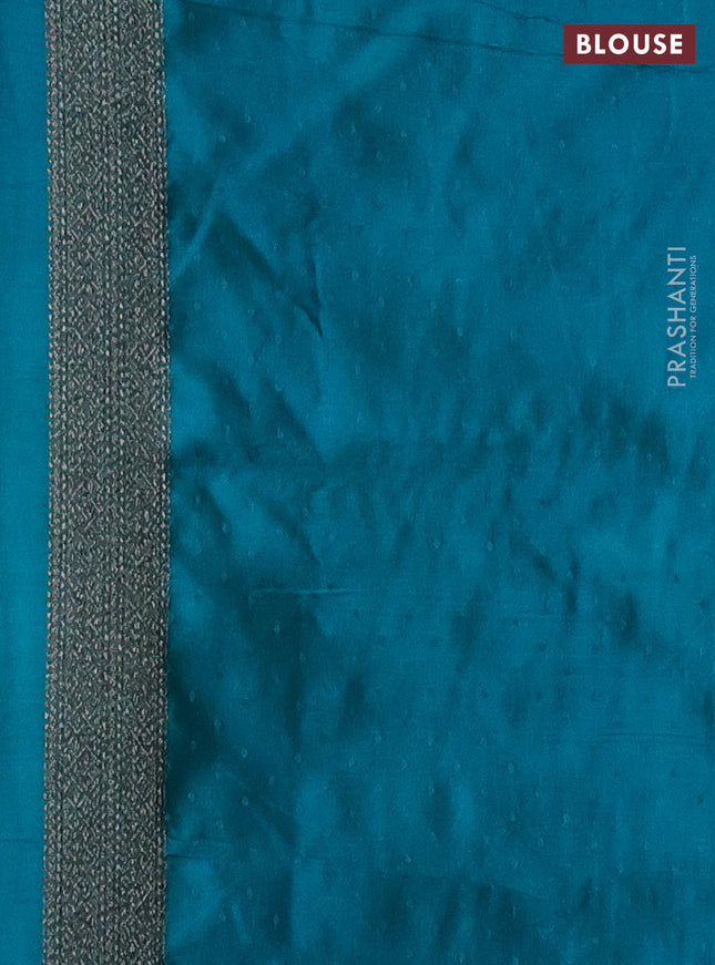 Banarasi semi silk saree teal blue with allover thread & zari weaves and woven border