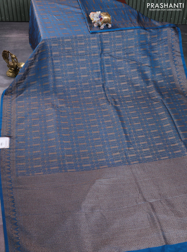 Banarasi semi silk saree cs blue with allover thread & zari weaves and woven border