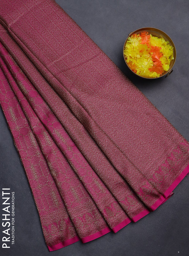 Banarasi semi silk saree pink with allover thread & zari weaves and woven border