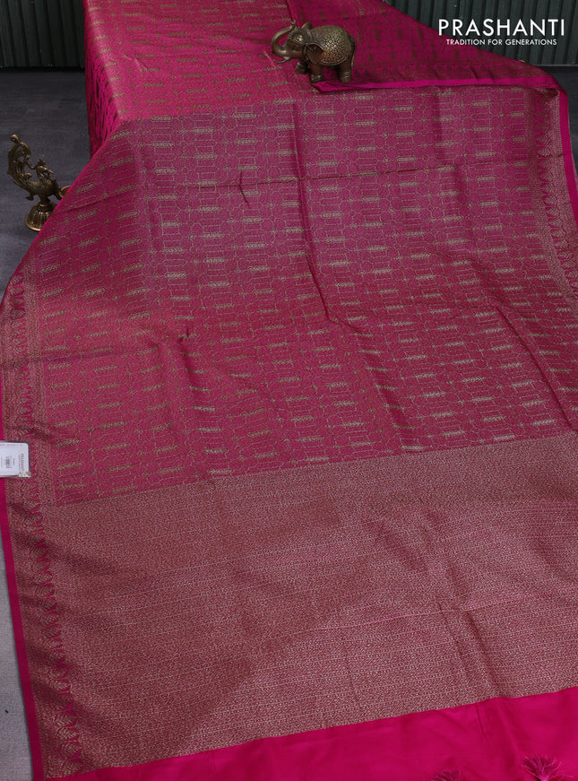 Banarasi semi silk saree pink with allover thread & zari weaves and woven border