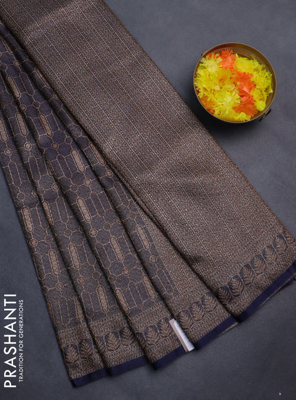 Banarasi semi silk saree navy blue with allover thread & zari weaves and woven border