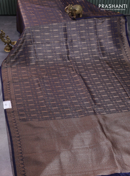 Banarasi semi silk saree navy blue with allover thread & zari weaves and woven border