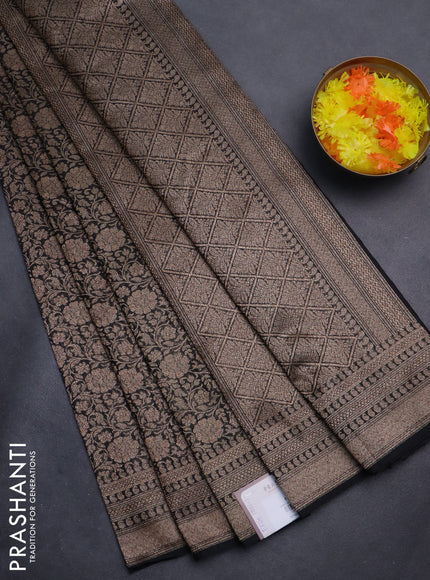 Banarasi semi silk saree black with allover thread & zari weaves and woven border