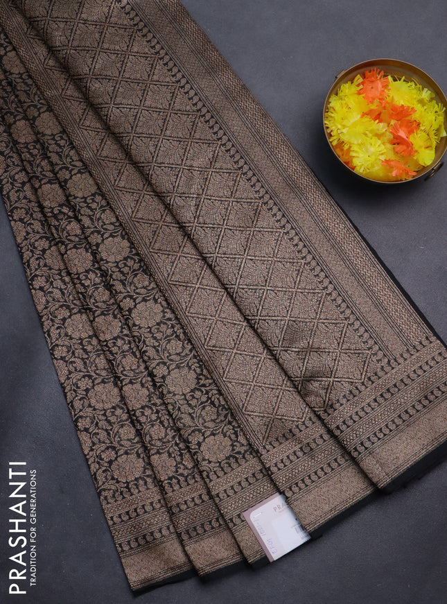 Banarasi semi silk saree black with allover thread & zari weaves and woven border