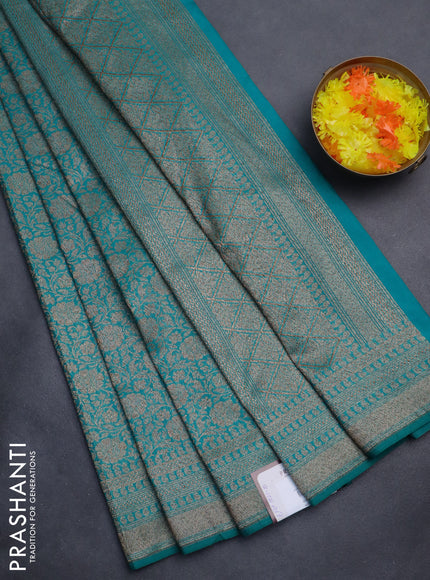 Banarasi semi silk saree teal green with allover thread & zari weaves and woven border