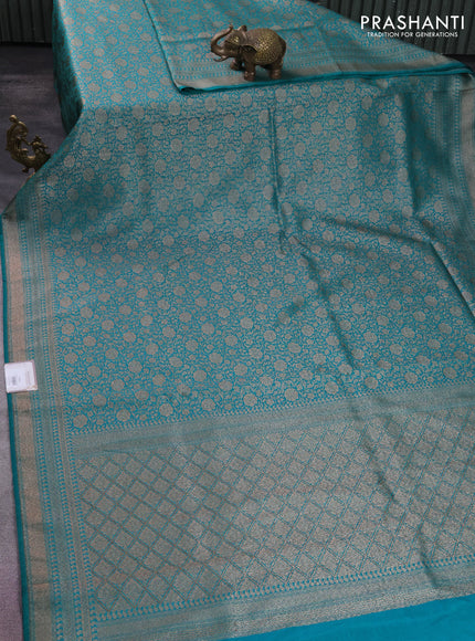 Banarasi semi silk saree teal green with allover thread & zari weaves and woven border
