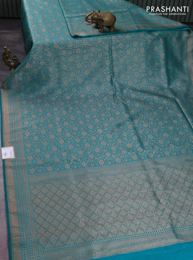 Banarasi semi silk saree teal green with allover thread & zari weaves and woven border