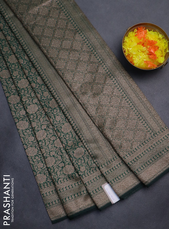 Banarasi semi silk saree green with allover thread & zari weaves and woven border
