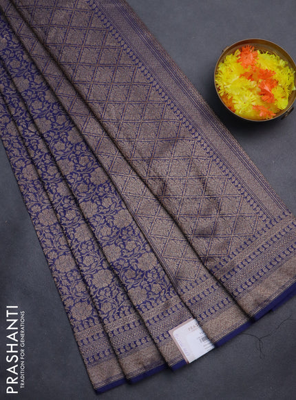 Banarasi semi silk saree blue with allover thread & zari weaves and woven border