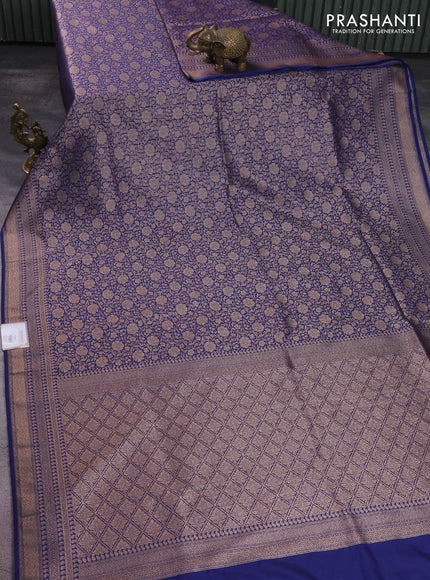 Banarasi semi silk saree blue with allover thread & zari weaves and woven border