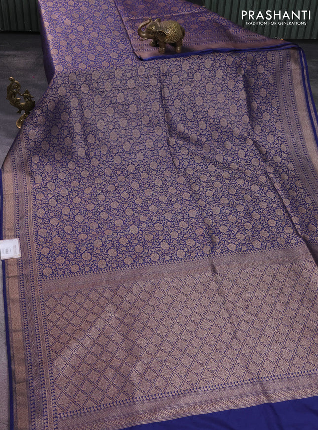 Banarasi semi silk saree blue with allover thread & zari weaves and woven border