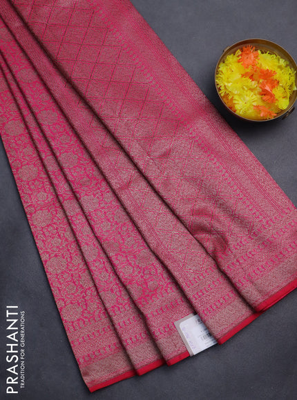 Banarasi semi silk saree pink with allover thread & zari weaves and woven border