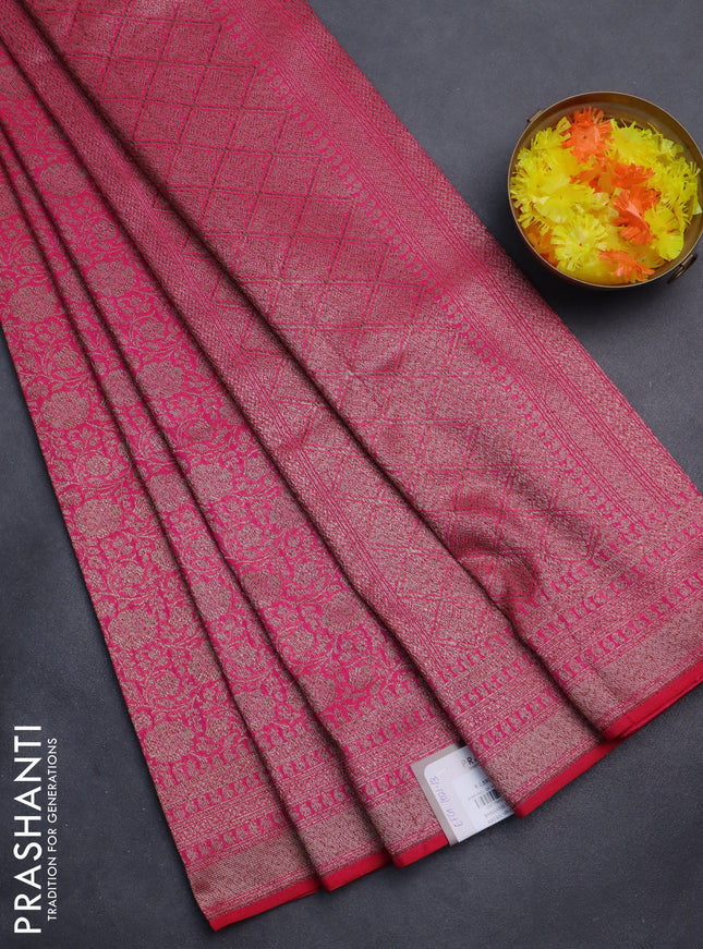 Banarasi semi silk saree pink with allover thread & zari weaves and woven border