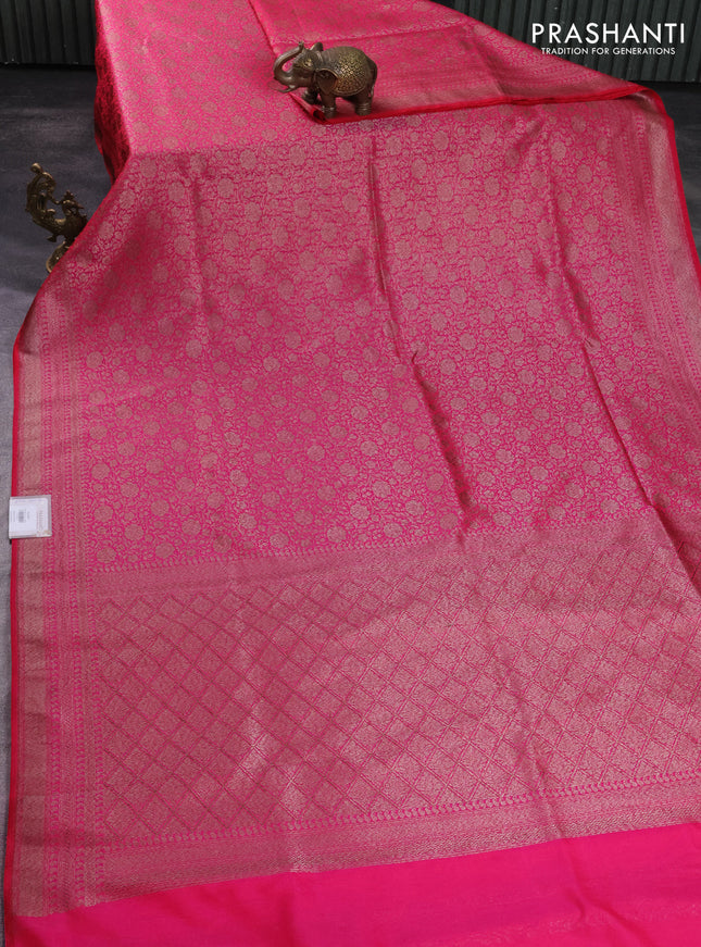 Banarasi semi silk saree pink with allover thread & zari weaves and woven border