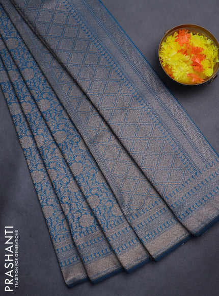 Banarasi semi silk saree cs blue with allover thread & zari weaves and woven border