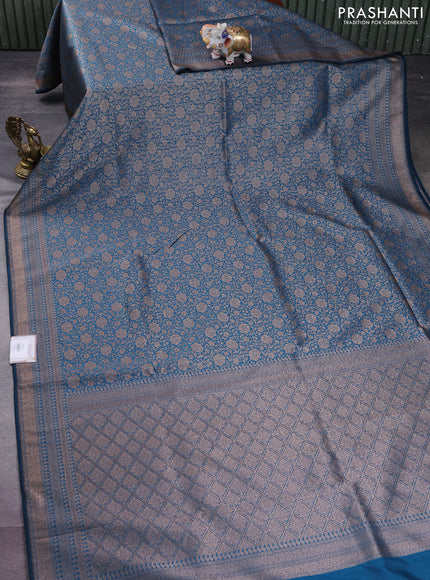 Banarasi semi silk saree cs blue with allover thread & zari weaves and woven border