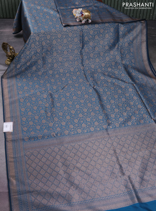 Banarasi semi silk saree cs blue with allover thread & zari weaves and woven border