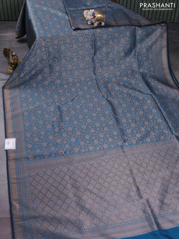 Banarasi semi silk saree cs blue with allover thread & zari weaves and woven border