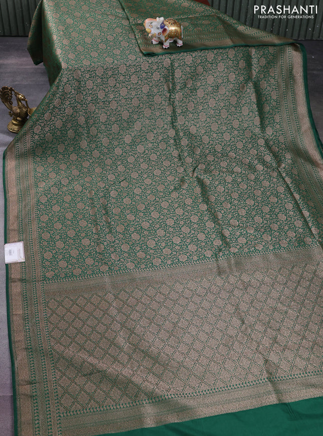 Banarasi semi silk saree green with allover thread & zari weaves and woven border