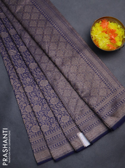 Banarasi semi silk saree navy blue with allover thread & zari weaves and woven border