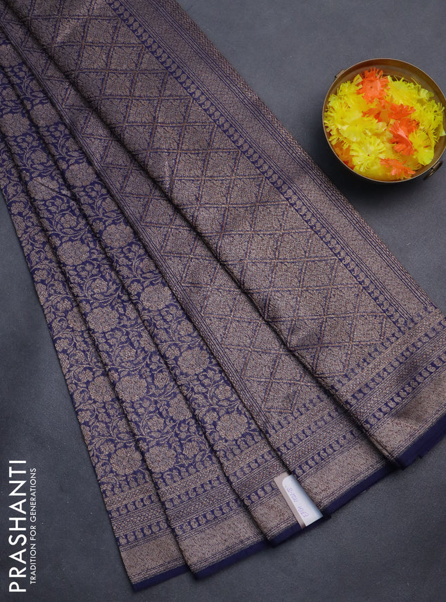Banarasi semi silk saree navy blue with allover thread & zari weaves and woven border