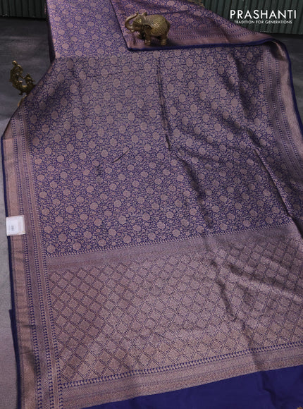 Banarasi semi silk saree navy blue with allover thread & zari weaves and woven border