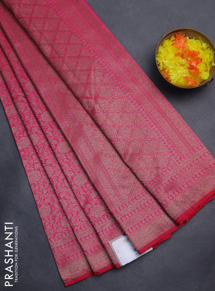 Banarasi semi silk saree pink with allover thread & zari weaves and woven border