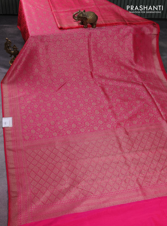 Banarasi semi silk saree pink with allover thread & zari weaves and woven border