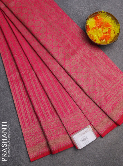Banarasi semi silk saree pink with allover thread & zari weaves and woven border