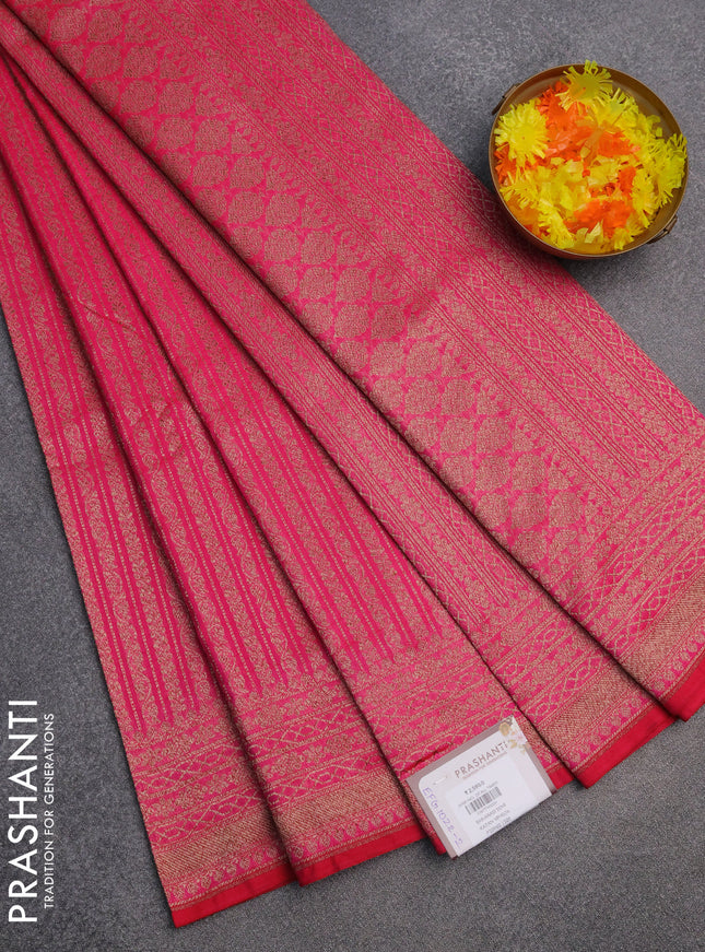 Banarasi semi silk saree pink with allover thread & zari weaves and woven border