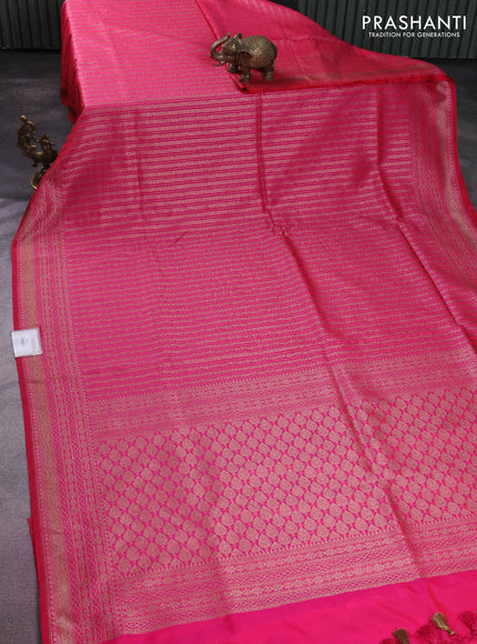 Banarasi semi silk saree pink with allover thread & zari weaves and woven border