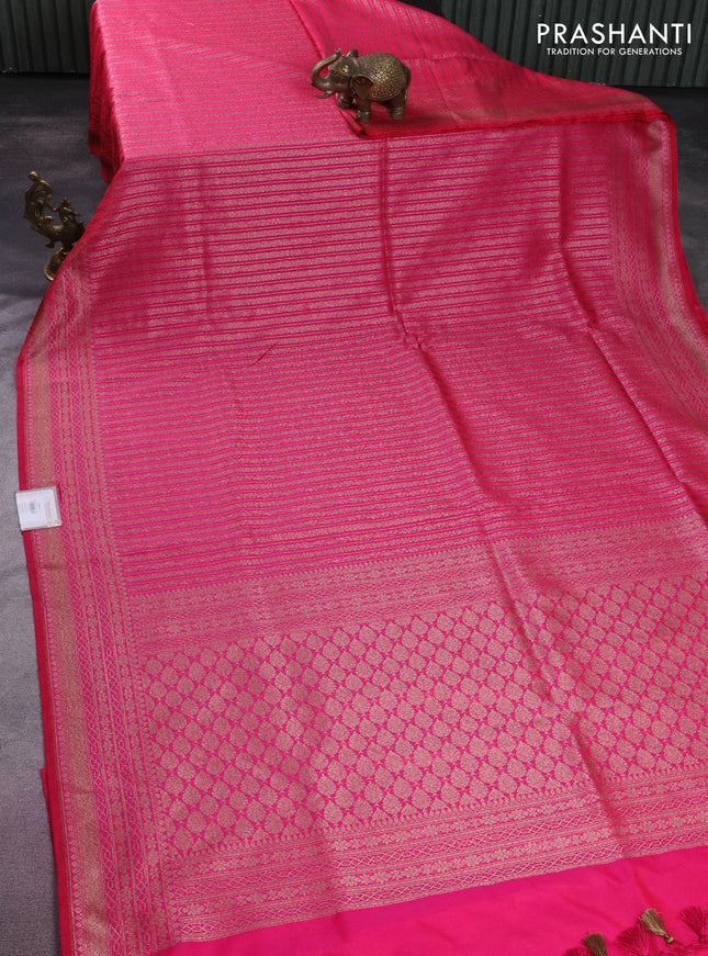 Banarasi semi silk saree pink with allover thread & zari weaves and woven border