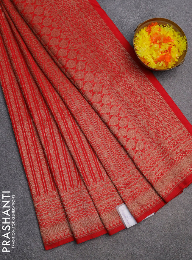 Banarasi semi silk saree red with allover thread & zari weaves and woven border