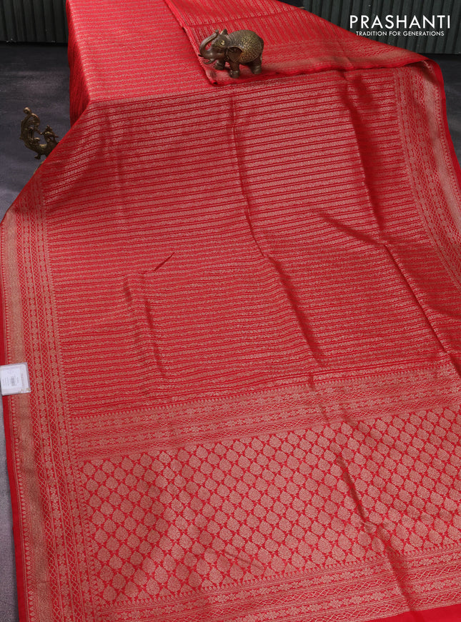 Banarasi semi silk saree red with allover thread & zari weaves and woven border