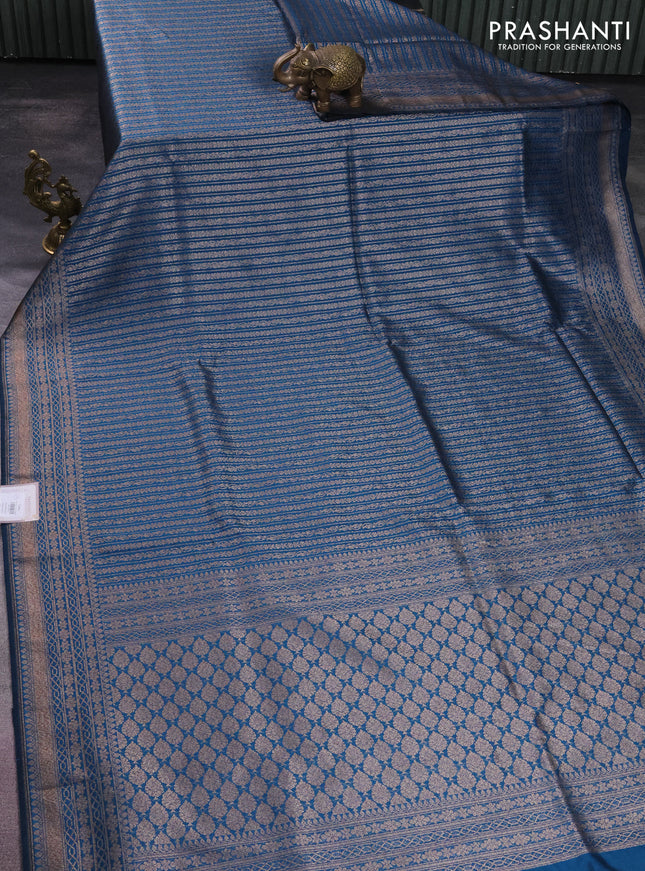 Banarasi semi silk saree cs blue with allover thread & zari weaves and woven border