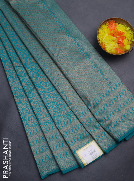 Banarasi semi silk saree teal green with allover thread & zari weaves and woven border