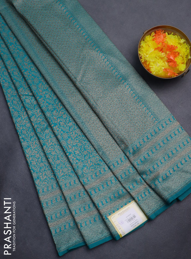Banarasi semi silk saree teal green with allover thread & zari weaves and woven border