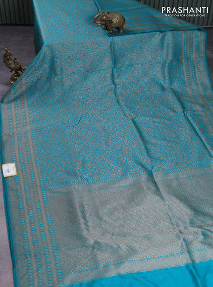 Banarasi semi silk saree teal green with allover thread & zari weaves and woven border