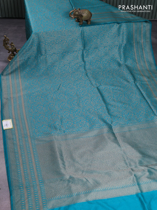Banarasi semi silk saree teal green with allover thread & zari weaves and woven border