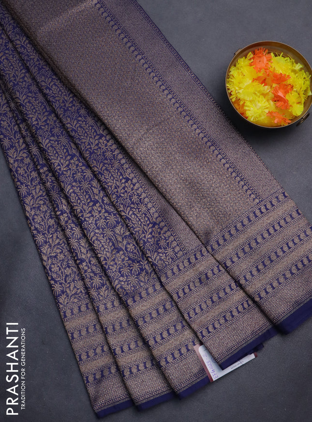 Banarasi semi silk saree blue with allover thread & zari weaves and woven border
