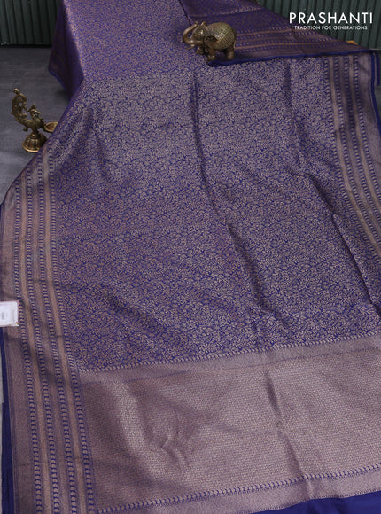 Banarasi semi silk saree blue with allover thread & zari weaves and woven border