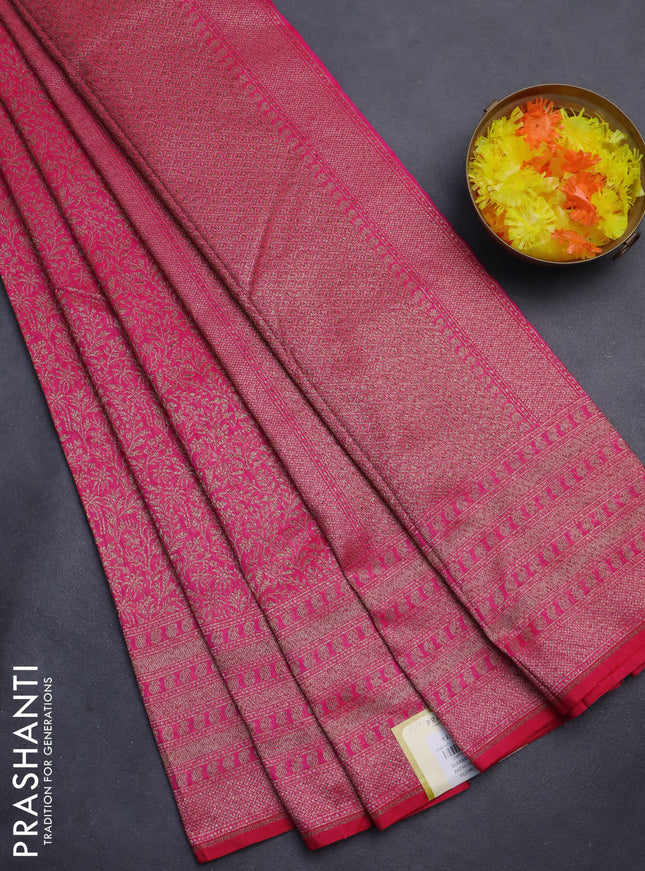 Banarasi semi silk saree pink with allover thread & zari weaves and woven border
