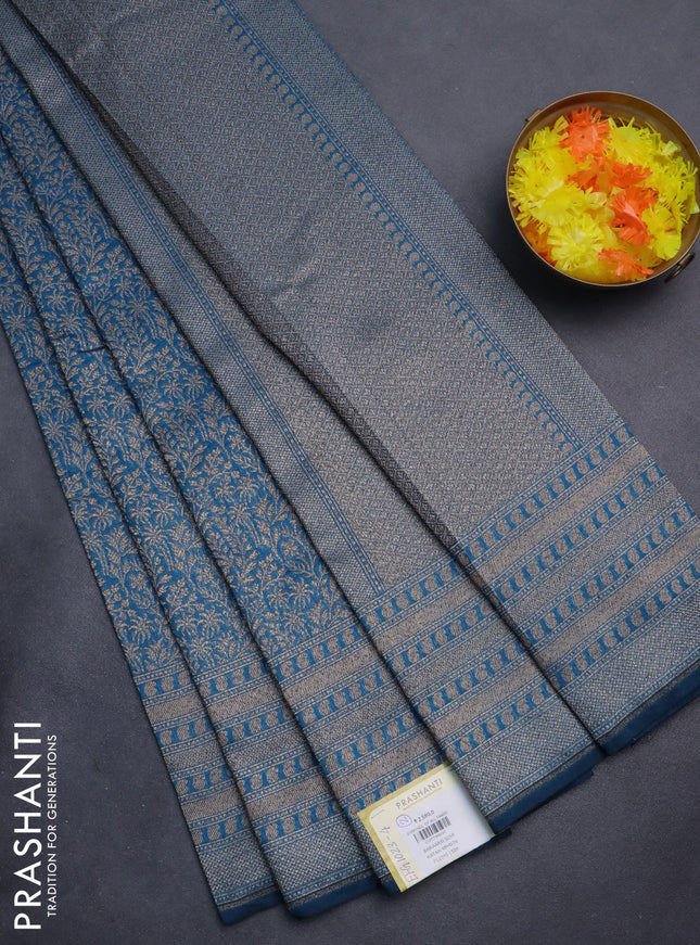 Banarasi semi silk saree cs blue with allover thread & zari weaves and woven border