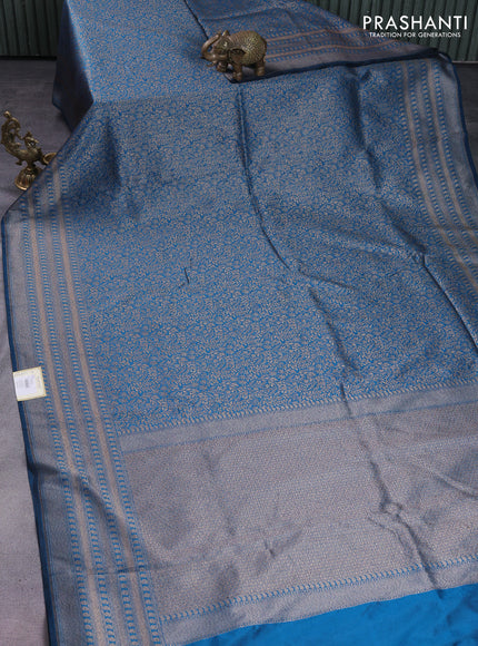 Banarasi semi silk saree cs blue with allover thread & zari weaves and woven border
