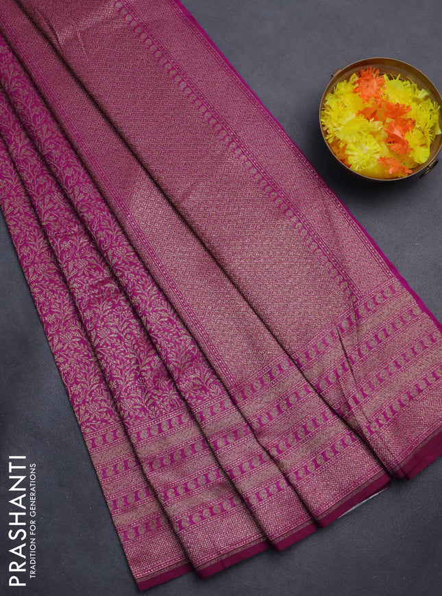 Banarasi semi silk saree magenta pink with allover thread & zari weaves and woven border