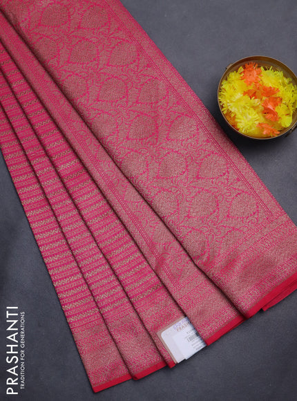 Banarasi semi silk saree pink with allover thread & zari weaves and woven border